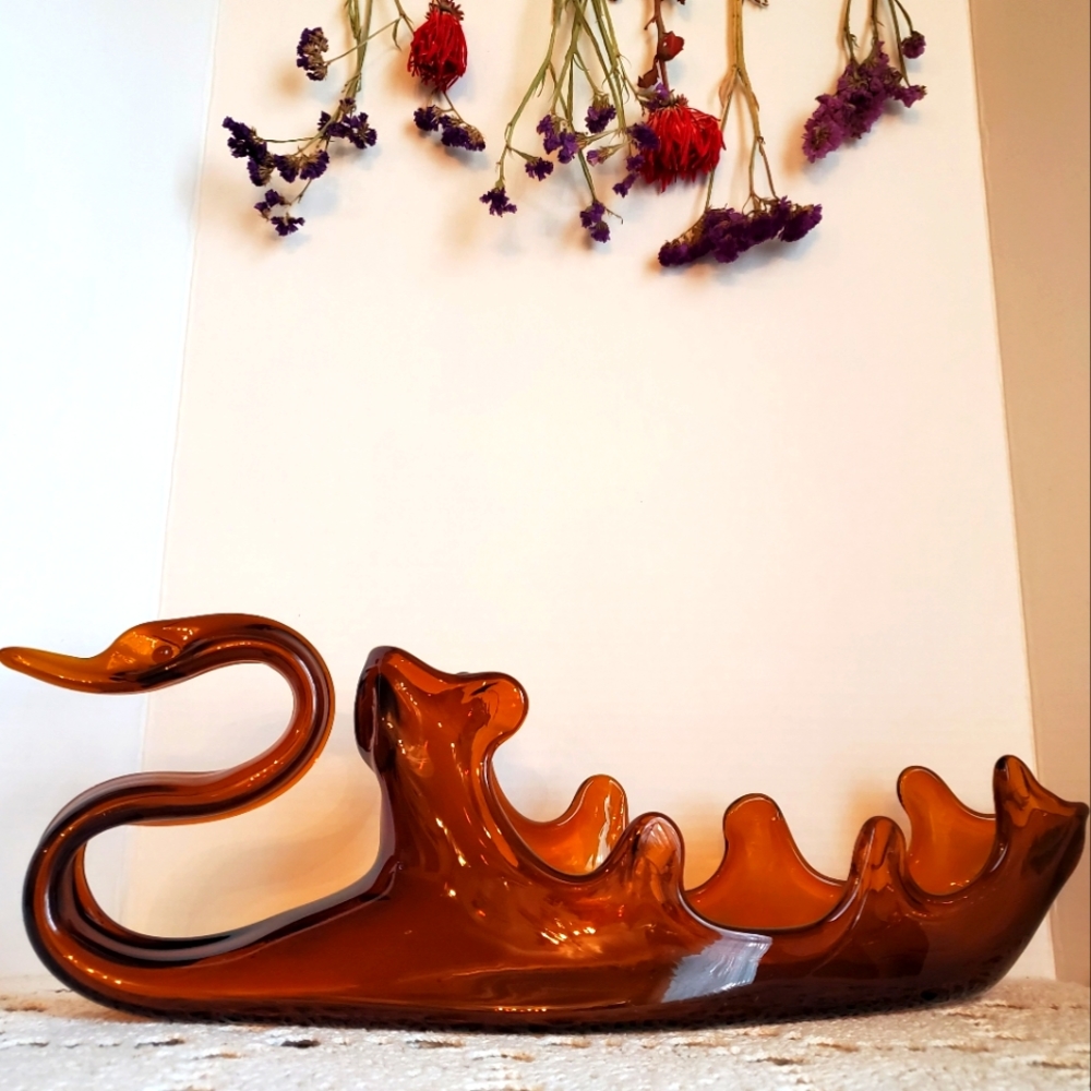 Vintage amber glass swan